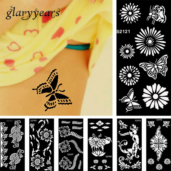 28 Design 1 Piece Henna Tattoo Stencil Beauty Women Body Leg Hand Feet Art Airbrush Drawing Paint Design Tattoo Sticker Template