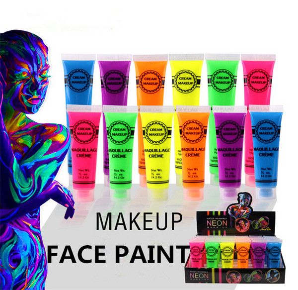 Neon UV Bright Face & Body Paint Fluorescent Rave Festival Painting 13ml Halloween professional painting Beauty Makeup free shipping