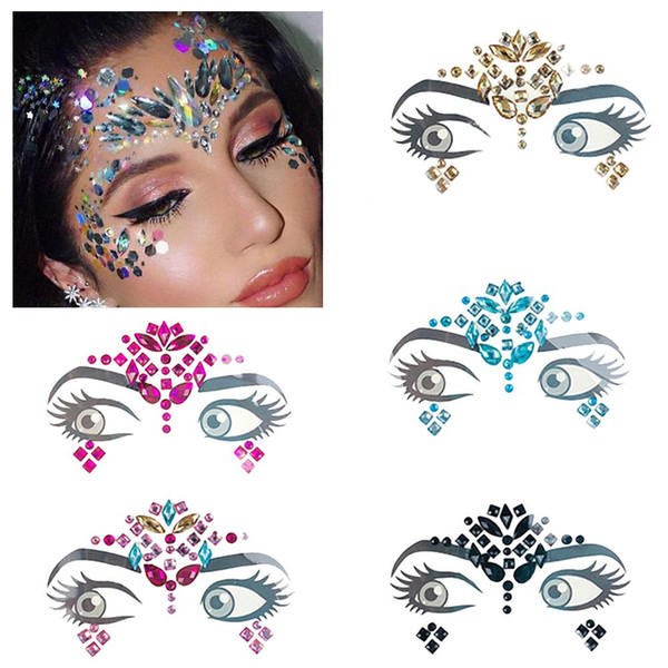 3D Crystal Face Diamond Sticker Music Festival Party DIY Face Jewelry Temporary Tattoo Acrylic Resin Drill Body Glitter Sticker