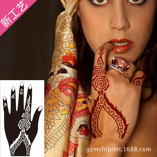 Wholesale-1Pair Hands Tattoo Templates Henna Tattoo Stencils For Airbrushing Professional Mehndi Body Painting Kit Supplies