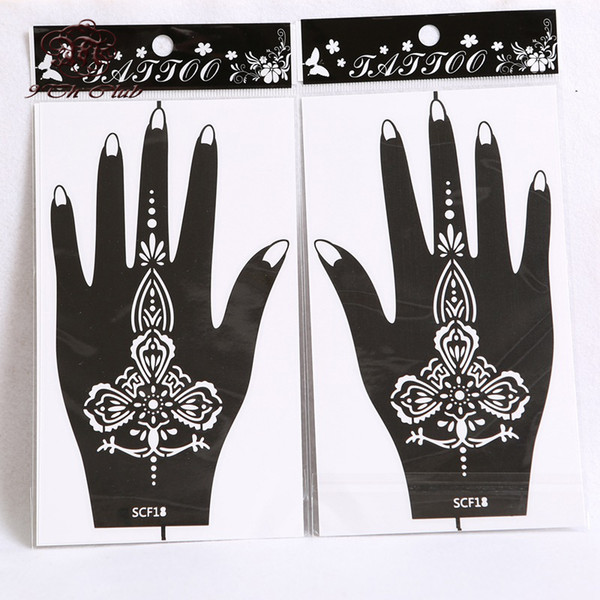 Wholesale-10 Pair (20pcs) Henna Hand Tattoo Stencil,Flower Glitter Airbrush Mehndi Henna Tattoo Stencils Templates For Body Paint 20*11cm