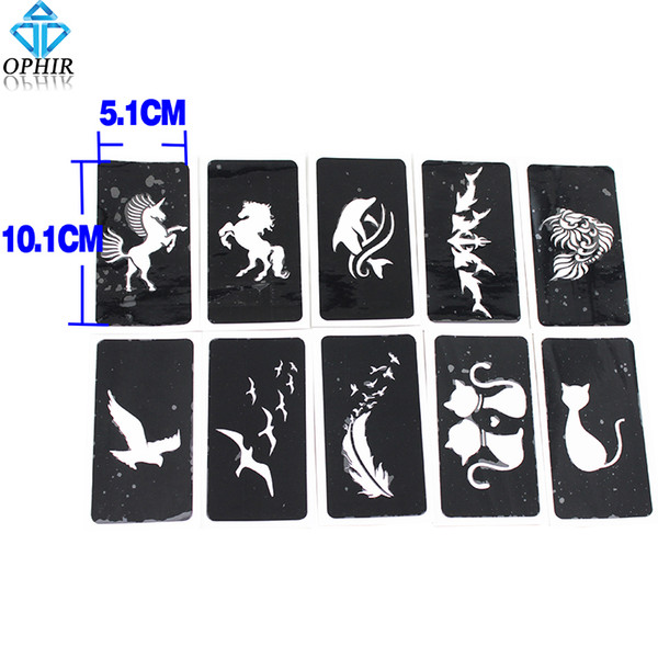 Wholesale-OPHIR 10 Pcs/lot Airbrush Sheets Stencils(Animal series) for Body Painting Glitter Temporary Tattoo Kit 10.1cm x 5.1cm_TA033C