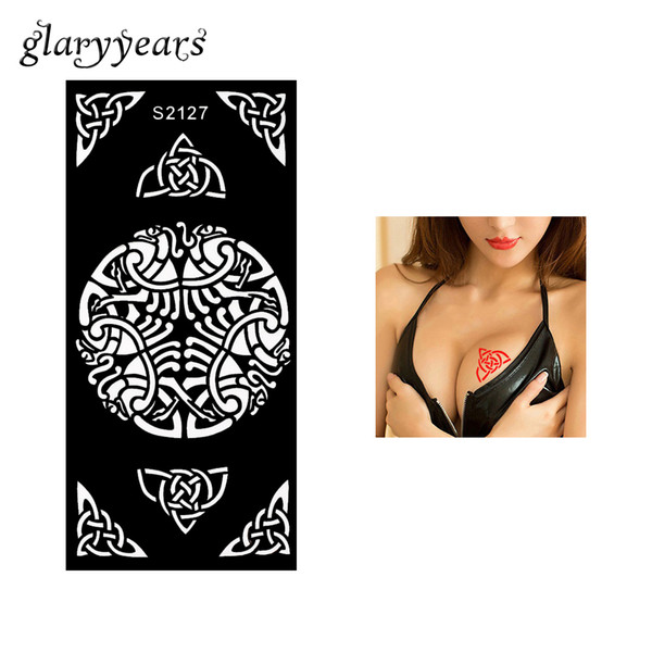 Wholesale- 1 Piece Body Art Airbrush Paint Stencil Sticker Hollow Henna Tattoo Stencil for Women Geometric Flower Design Drawing Gift S2127