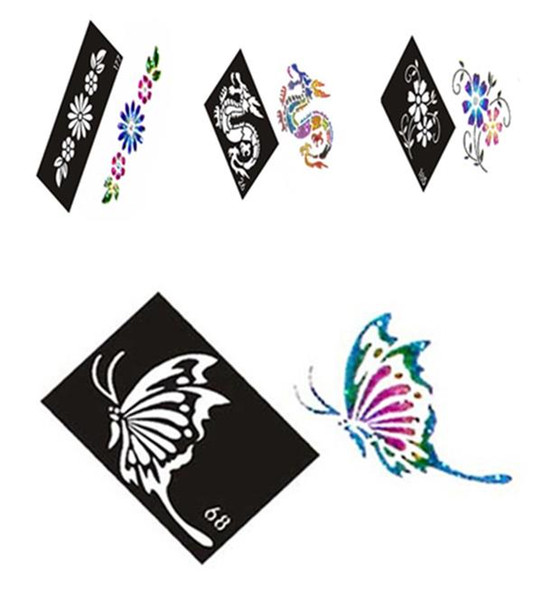 Wholesale-500 Mixed Design Sheets Stencils for Body Painting Glitter Temporary Tattoo Kit wholesale Free shipping
