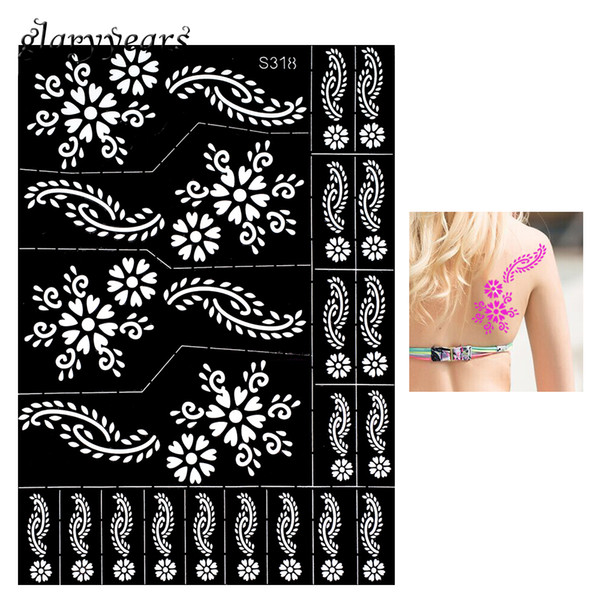 Wholesale- 1 Piece Beauty Henna Tattoo Stencil Hollow Flowers Branch Airbrush Painting Women Back Art Tattoo Stencil Sexy DIY Product S318