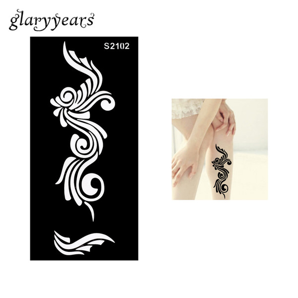 Wholesale-1 Piece Hollow Henna Tattoo Stencil Black Flower Drawing for Beauty Women Body Art Airbrush Painting Henna Tattoo Stencil S2102