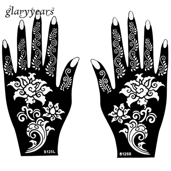 Wholesale-Hot 1 Pair Henna Tattoo Stencil Beautiful Flower Pattern Design for Women Body Hands Mehndi Airbrush Art Painting 20 * 11cm S125