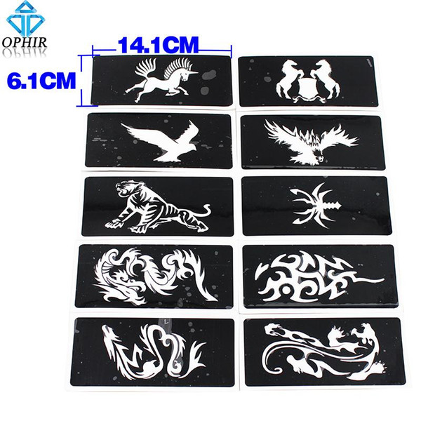 Wholesale-OPHIR 10Pcs/lot Reusable Airbrush Sheets Stencils(Animal series) for Body Paint Glitter Temporary Tattoo Kit 14.1 x 6.1cm_TA034B