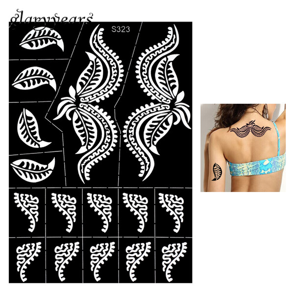 Wholesale-1 Piece Henna Tattoo Stencil Hollow Flower Leaf for Female Back Arm Art Airbrush Painting Henna Tattoo Stencil Personality S323