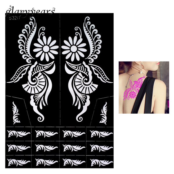 Wholesale-1 Piece Large Indian Henna Tattoo Stencil Airbrush Painting Flower for Women Back Art Henna Tattoo Stencil Sexy DIY Product S320