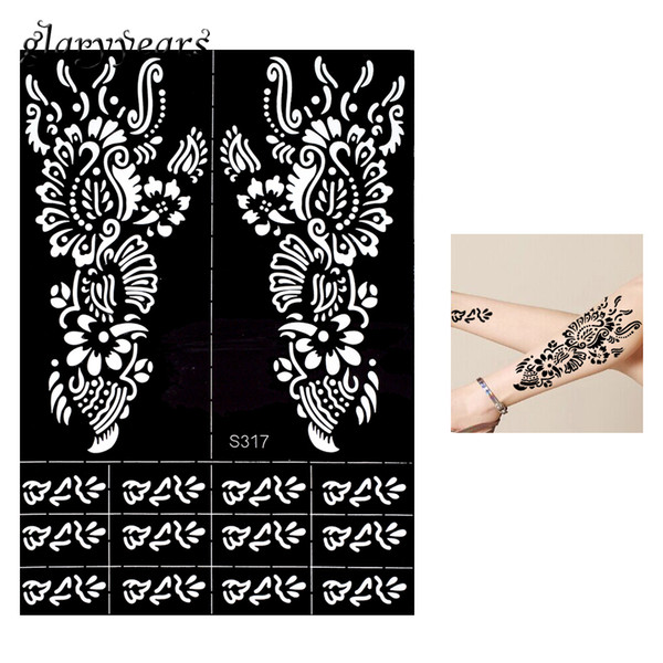 Wholesale-1 Piece Henna Tattoo Stencil Beauty Flowers Airbrush Painting for Women Body Art Henna Paste Drawing Tattoo Stencil Sticker S317