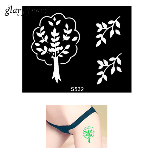 Wholesale- 1 Piece Small Henna Tattoo Stencil Life Tree Leaf Branch Pattern Template Women Health Body Art Tattoo Stencil Sexy Product S532