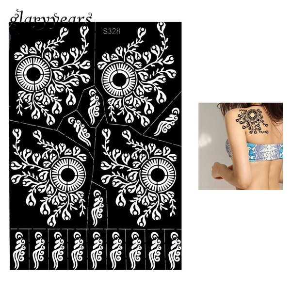 Wholesale- 1 Piece Beauty Henna Tattoo Stencil Black Hollow Flower Women Back Art Airbrush Painting Henna Tattoo Template High Quality S328