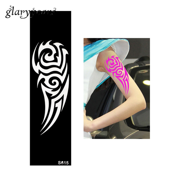 Wholesale-1 Piece Indian Henna Tattoo Stencil Long Strip Heart Design Female Arm Shoulder DIY Body Art Paint Tattoo Stencil Temporary S615