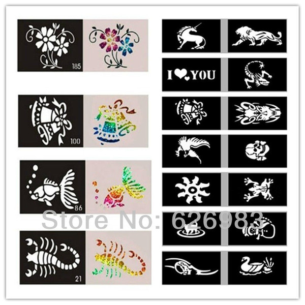 Wholesale-Wholesales 1000pcs/lot Glitter Tattoo Stencils for Body Art Painting -Mixed Designs Temporary Body Paint Templates Free Shipping