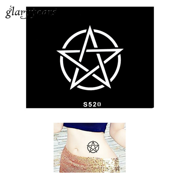 Wholesale-1 Piece Small Indian Henna Tattoo Stencil Pentagram Badge Design DIY Painting Waterproof Women Men Body Art Tattoo Stencil S520