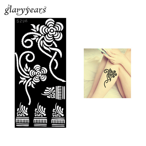 Wholesale-1 Piece Flower Pattern Henna Tattoo Stencil Henna Paste Drawing Sexy Lady Leg Art Airbrush Painting Tattoo Stencil Fashion S296