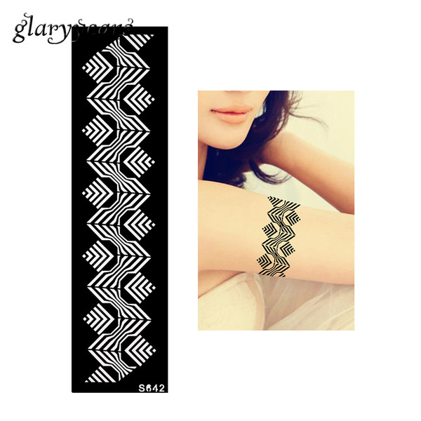 Wholesale-1 Piece Women Arm Shoulder Body Art Paint Tattoo Henna Stencil Stripe Bracelet Pattern Design DIY Tattoo Template Non-toxic S642