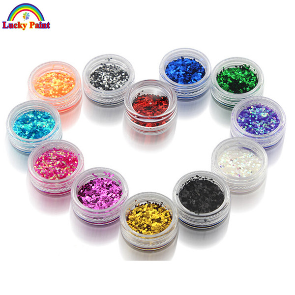 Wholesale-12pcs/lot Body Glitter Powder Shimmer Tattoos Colors Acrylic Polyester Glitter Dust Decoration Nail Art Hexagon Glitter Tattoo