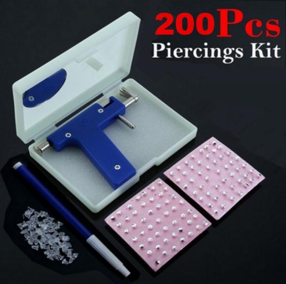 Ear Piercing Gun Set Safety Ear Nose Navel Body Piercing Gun Kit Set With 200pcs Earring Studs for Women Men