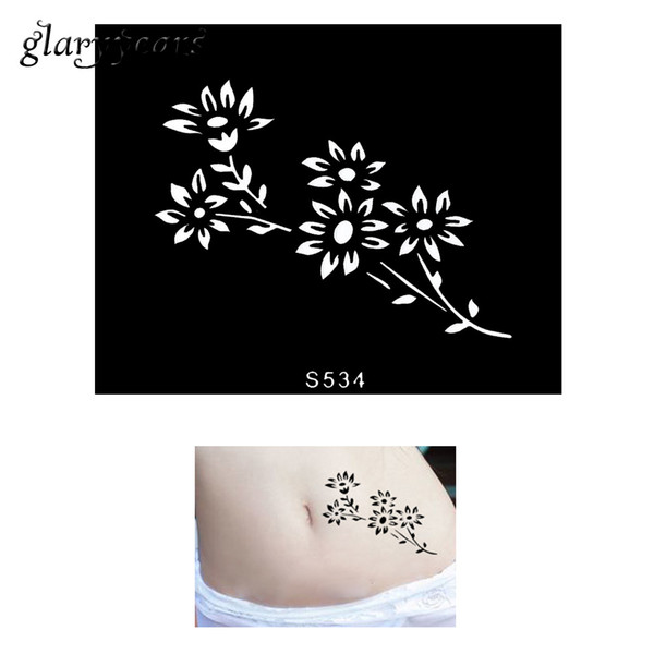 Wholesale-1 Piece Small Henna Tattoo Stencil Flowers Pattern Design Women DIY Colored Drawing Health Body Art Tattoo Stencil Birthday S534