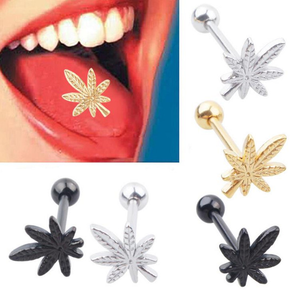 1 Pc Stainless Steel Leaves Tongue Piercing Eyebrow Labret Ear Tragus Navel Bar Body Pierce Jewelry