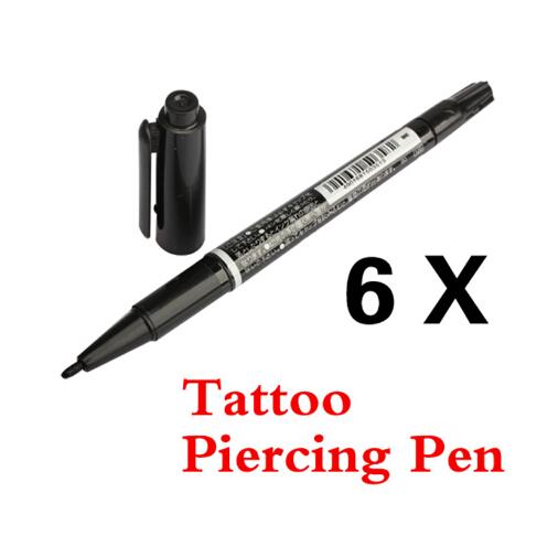 Wholesale Body Art 6 x Dual Skin Marker Scribe Piercing Pen Tattoo Supply Tool Free Shipping