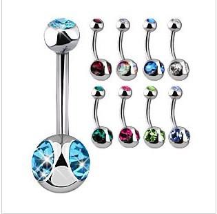 triple gem belly ring, press fit body piercing jewelry, body jewelry 60pcs/lot mixed 12 color