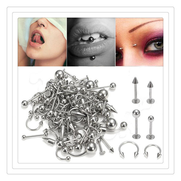 85Pcs/Set Nose Rings 316L Stainless Steel Navel Bell Tongue Nose Ear Eyebrow Lip Rings Studs Nipple Nail Body Piercing Set Body Arts