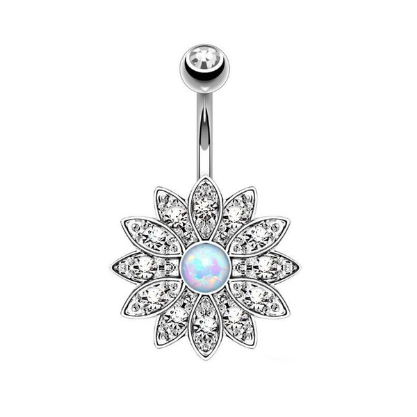 1pc Fashion Belly Navel Bar Piercing Button Ring Beauty Cool Flower Crystal Women Body Piercing Jewelry