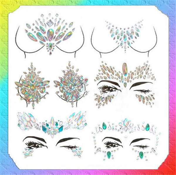 Acrylic Crystal Diamond Face Stickers Nipples Eye Tattoo Rhinestone Stickers Art Rave Party Chest Decoration Disposable Tattoo