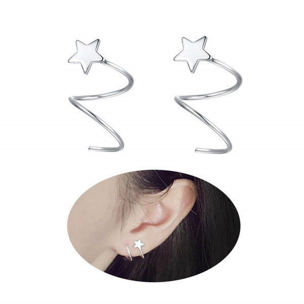 925 Sterling Silver Star Earrings for Women Teen Girls Fashion Wrap Earrings