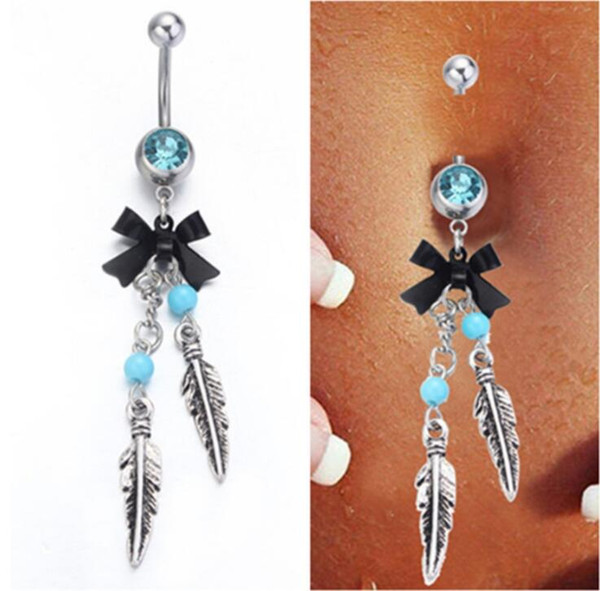 Medical steel hypoallergenic body piercing navel buckle popular bowknot tassel sexy navel ring