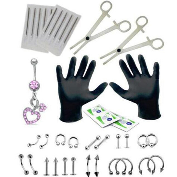 41pcs Piercing Kit Medical Stainless Steel Material Stud For Eyebrow Nose Belly Lips Tongue Piercing Various Equipment For Specific Choice