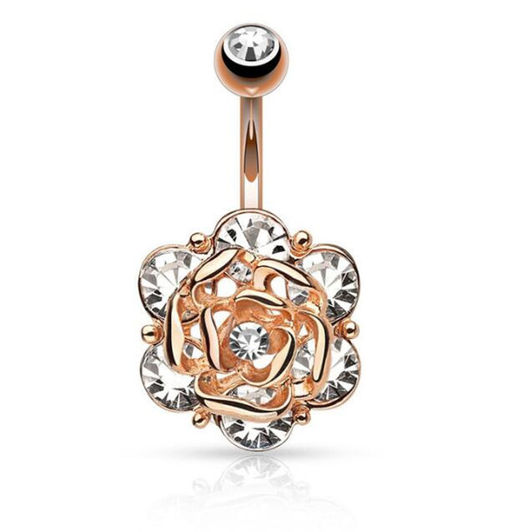 Rose flower diamond belly piercing jewelry umbilical nail navel button