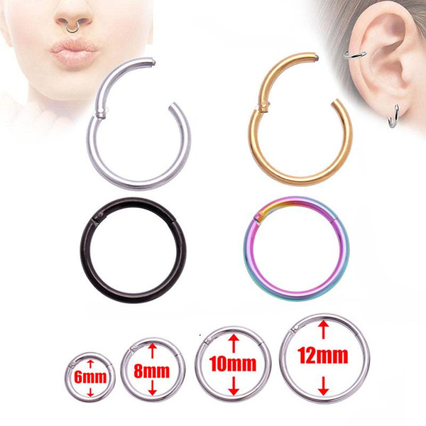 Surgical Steel Stud Earrings Septum Clicker Nose Circle Hinge Segment Ear Helix Tragus Closed Nose Nail Piercing Multiple Colour