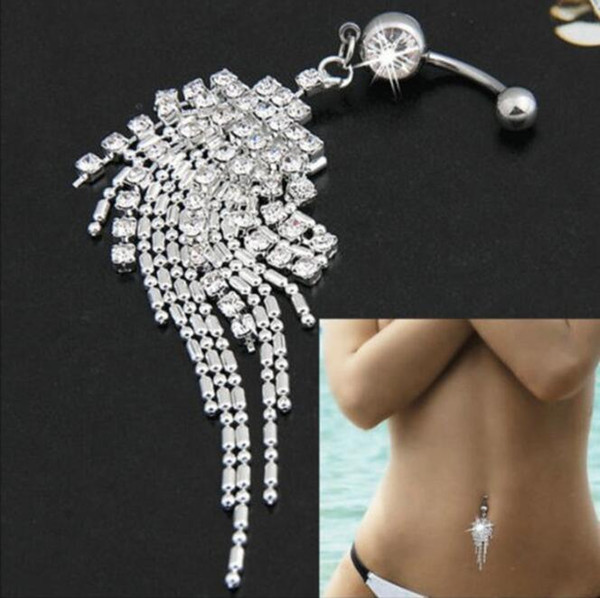 Best selling European and American diamond-encrusted human body piercing long drop claw chain navel nail / navel ring