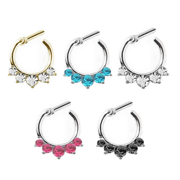 Punk Nose Ring Rhinestone Nose Ring Fake Septum Piercing Hanger Clip On Body Jewelry Nose Hoop Septum 1 Pcs 5Colors