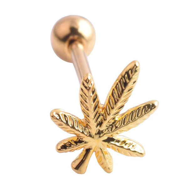 Surgical Stainless Tongue Piercing Stud Leaf Style Piercing Accessories With Differenct Color Design For All Fashionable Women