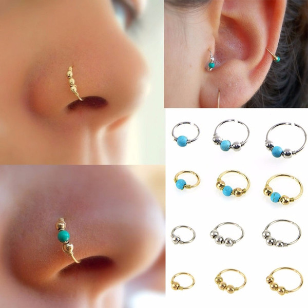 3Pcs/Set Fashion Retro Round Beads Nose Ring Nostril Hoop Body Piercing Jewelry Body Art 2019 New Arrival