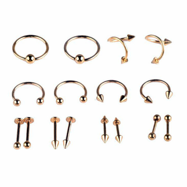 16pc/lot Piercing Stud Kit Surgical Stainless Steel Body Piercing Accessories For Eyebrow Lips Nose Belly