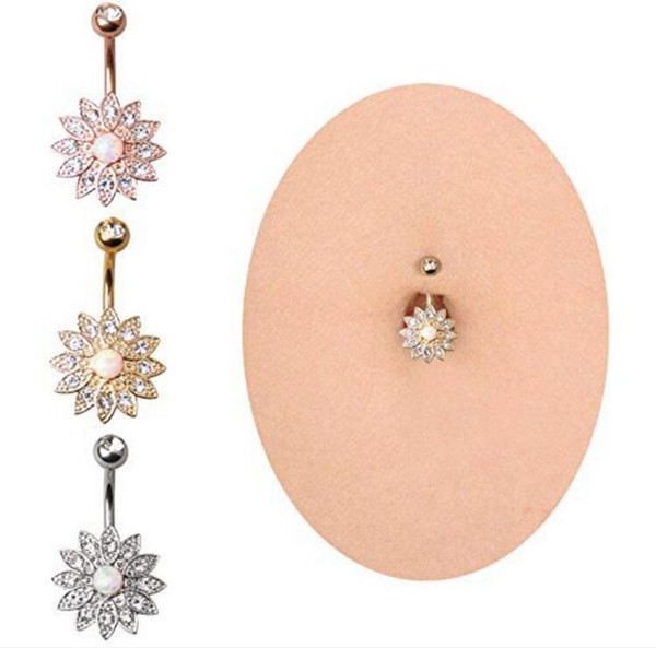 High quality rose gold navel stud diamond petals Austrian gem navel ring puncture