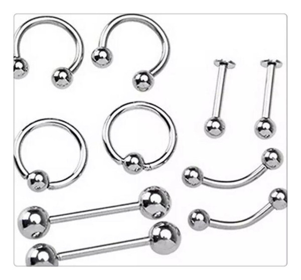 Fashion Nose Rings Mix Silver Stainless Steel Navel Belly Lip Nipple Eyebrow Ear Studs Bar Ring Ball Piercing Kit Body Jewelry