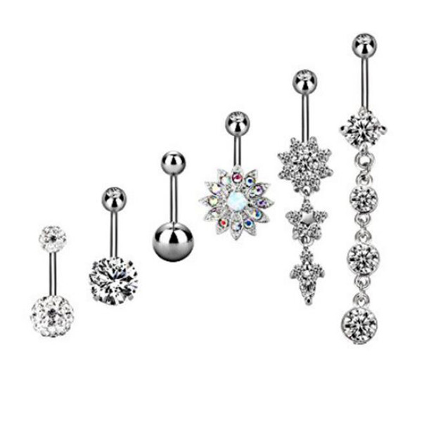 6pc/lot Belly Piercing Stud Kit Surgical Stainless Steel Body Piercing Accessories With Fashionable Design For Women