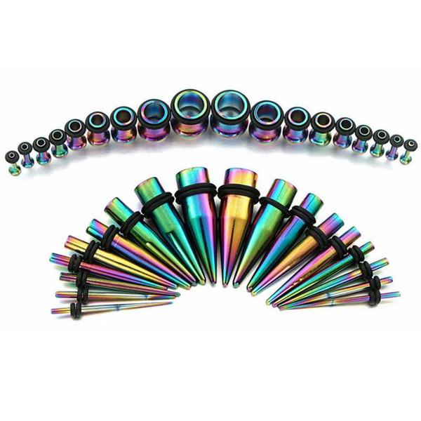 316L Stainless Steel Ear Expander Piercing Taper & Single Flared Flesh Tunnel Plug Kit Stretcher Gauges Set Body Jewelry