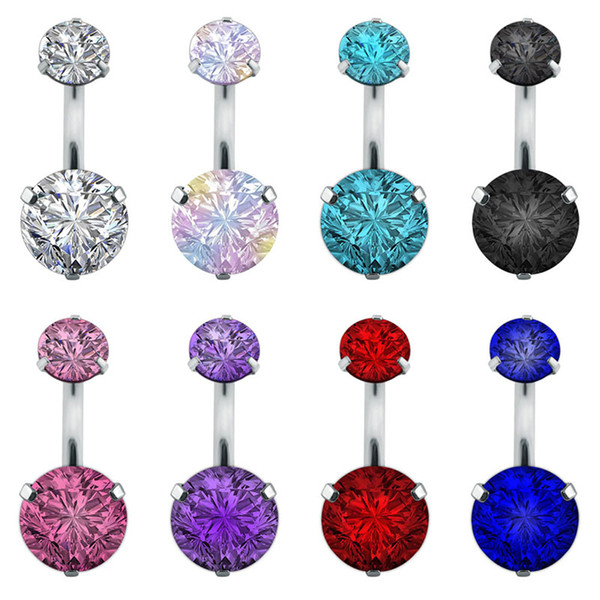 Double Fashion Crystal Flower Belly Button Rings Surgical Steel navel ring Body Jewelry Sexy Navel Piercing