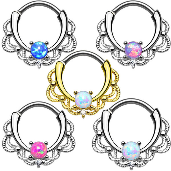 Fashion 1pc Nose Rings&studs Ear Piercing Jewelry Opal Stone Nose Nail Drop Shipping