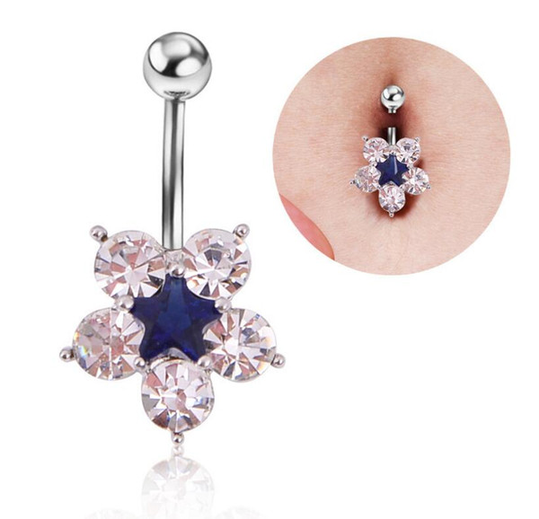 Hot selling Women's Belly Button Fashion Surgical Steel Rhinestone Dangle Belly Snowflake Navel Piercing Ring