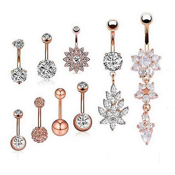 Wholesale 9Pcs/Set Belly Piercing Stud Fashionable Belly Beauty Accessory Diamond Encrusted Body Jewellery For Women