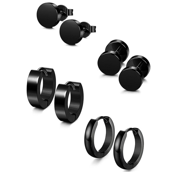 1 Set 4 Pair Different Types Shape Unisex Black Color Stainless Steel Piercing Earring For Women Men Barbell Earring Piercing ornaments